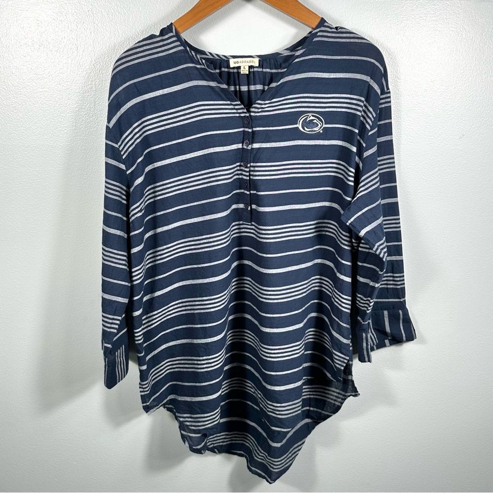UG Apparel Navy and White Striped Women's Top Size Large College Football Casual